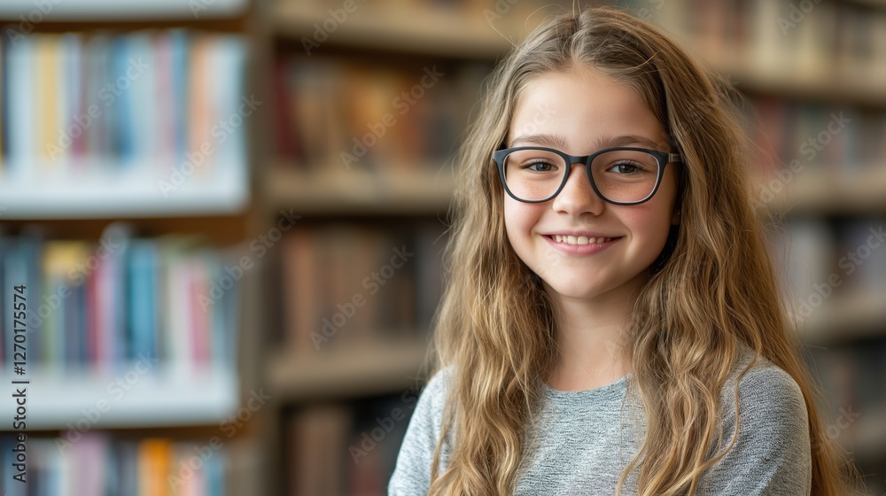 A cheerful young librarian stands confidently in a welcoming library, surrounded by shelves filled with colorful books. Her smile radiates warmth and passion for reading A cheerful young librarian stands confidently in a welcoming library, surrounded by shelves filled with colorful books. Her smile radiates warmth and passion for reading