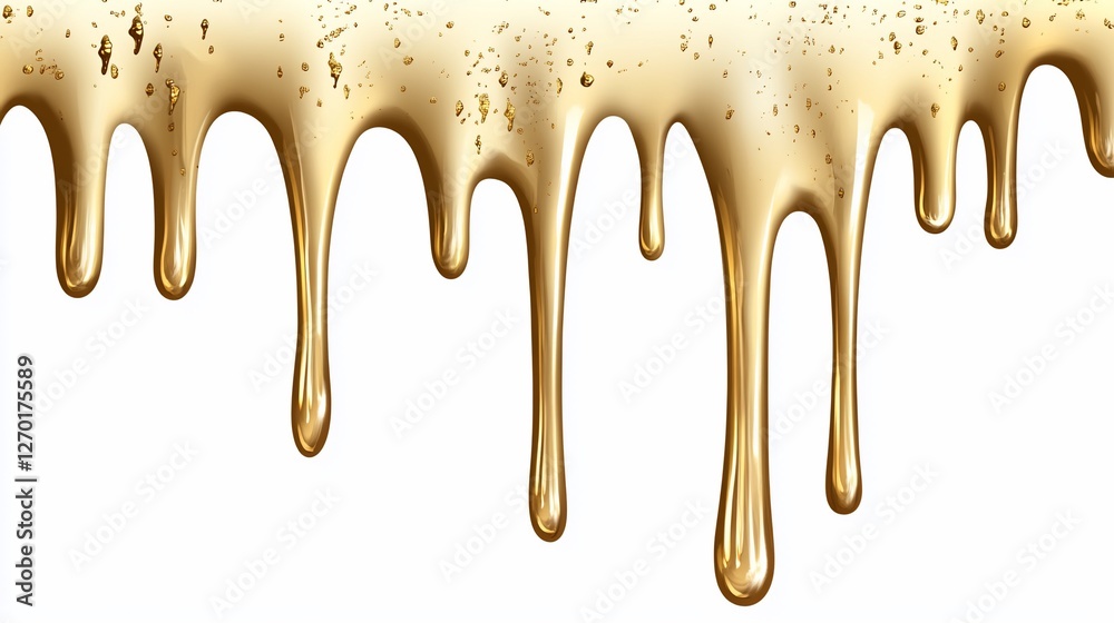 Dripping golden liquid, white background, texture, design element Dripping golden liquid, white background, texture, design element