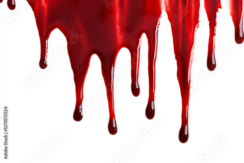 Dripping blood isolated on a white background flowing down