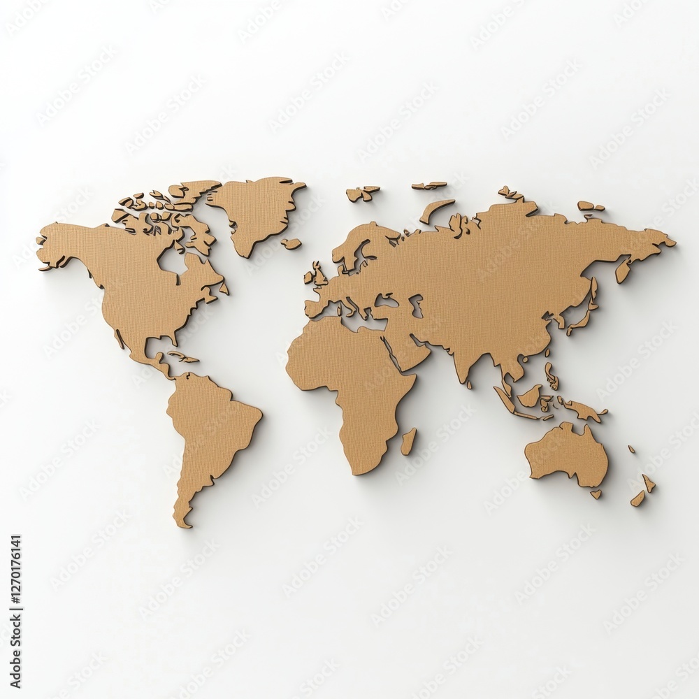 World Map: A Beige Wooden Carved Global Map World Map: A Beige Wooden Carved Global Map