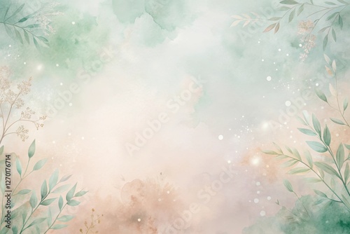 Elegant Pastel Watercolor Background with Delicate Botanical Elements and Soft Light Effects