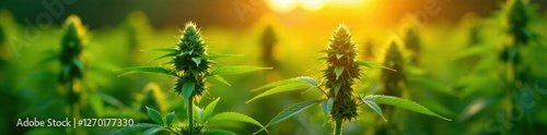 Healthy and robust cannabis plants in the sun, farm, plant health, sativa