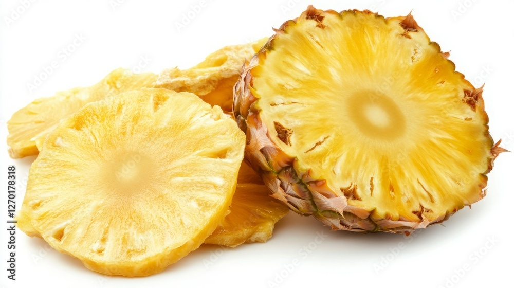 Close-up of juicy pineapple slices, showcasing their vibrant yellow color and intricate texture. A perfect image for food blogs, recipe websites, or any project needing a tropical feel. Close-up of juicy pineapple slices, showcasing their vibrant yellow color and intricate texture. A perfect image for food blogs, recipe websites, or any project needing a tropical feel.