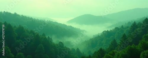 Wallpaper Mural shimmering green mist enveloping forest landscape, weather, foggy Torontodigital.ca