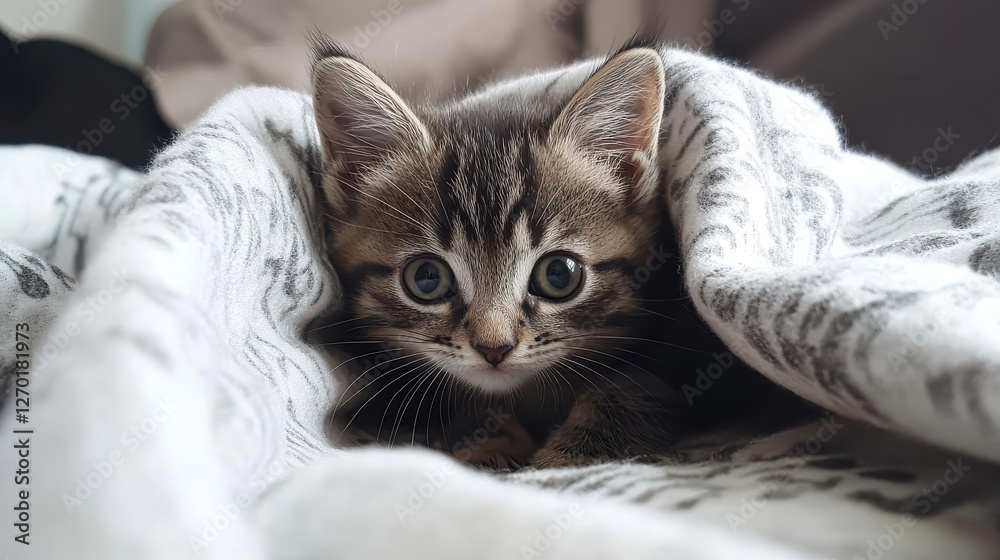 Adorable Kitten Hiding Under a Soft Blanket Adorable Kitten Hiding Under a Soft Blanket