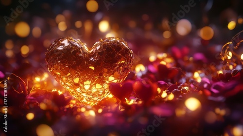 Golden heart surrounded by glowing lights.