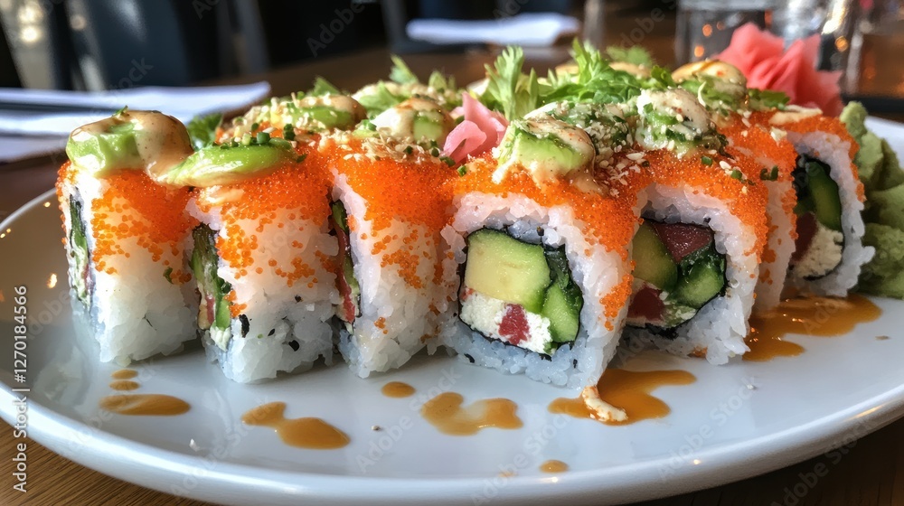 Delicious and vibrant sushi rolls, a culinary masterpiece! Delicious and vibrant sushi rolls, a culinary masterpiece!