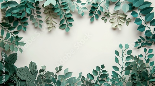 Elegant Papercut Greenery Frame Border Background Design