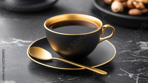 Elegant Black And Gold Coffee Cup And Saucer