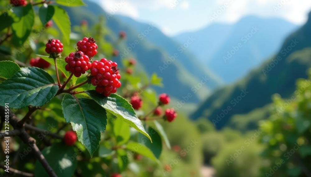 Himalayan blackberry shrub growing in the mountains, shrub, flora Himalayan blackberry shrub growing in the mountains, shrub, flora