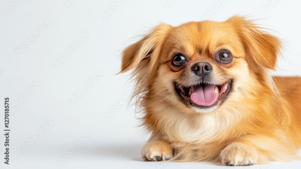 Adorable longhaired dog with a big smile enjoying sunny day in the park 