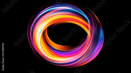 Colorful Abstract Light Streaks Forming an Oval Shape on Black Background