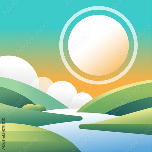 Minimalist Sunrise Over Rolling Hills