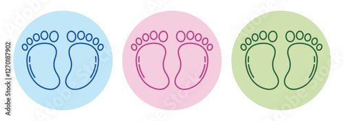 Pink and blue baby footprint icon set vector. Baby footprint silhouette icon isolated on a white background. Imprint of two human feet clip art