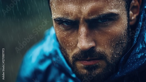 Obraz na płótnie A determined athlete under the rain