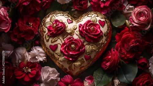 Heart-shaped roses in festive Valentine theme