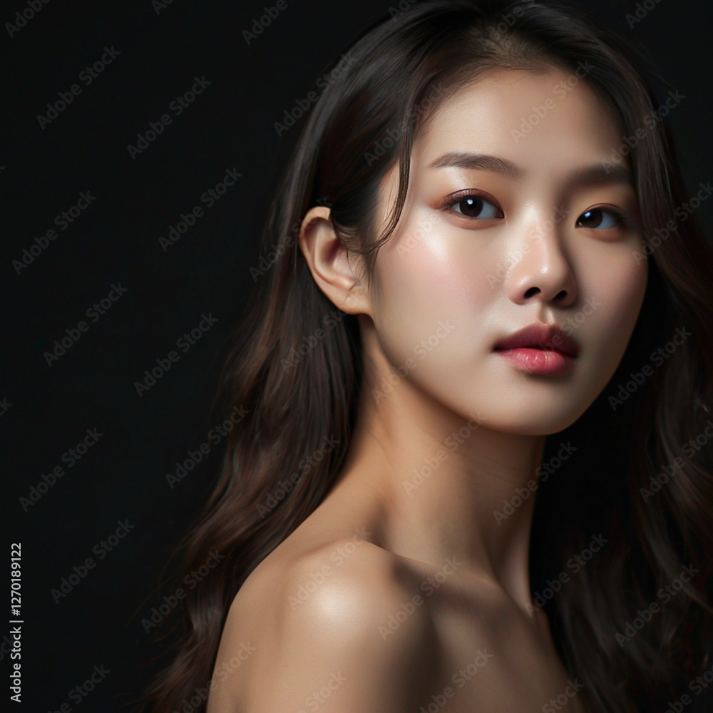 Obraz premium Radiant Charm: A Close-Up Portrait of a Woman with Timeless Beauty and Delicate Jewelry Accents