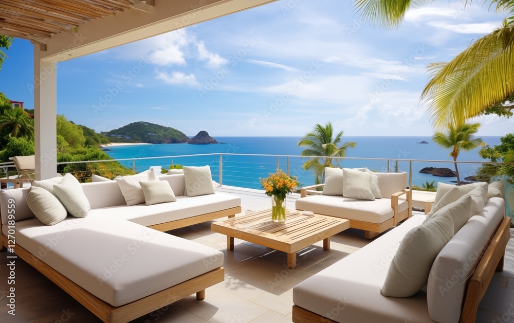 Fototapeta premium Luxurious terace beautiful view ocean