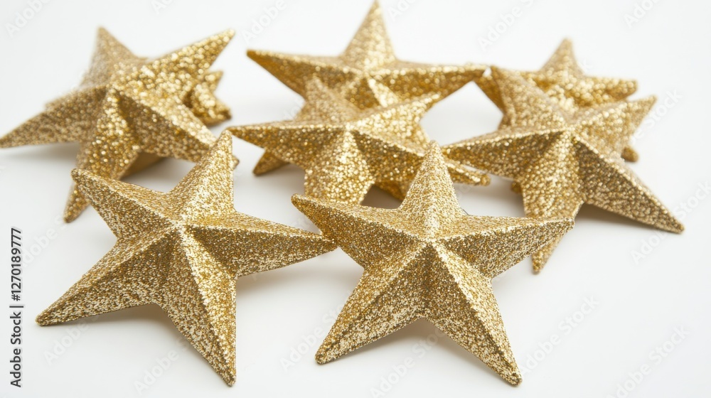 Festive golden stars arranged in a sparkling pattern on white Festive golden stars arranged in a sparkling pattern on white