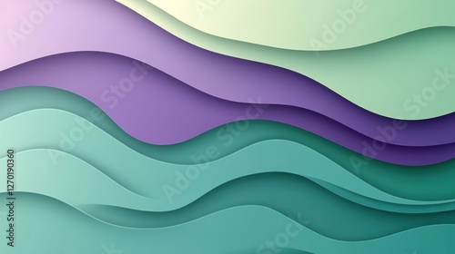 Pastel Abstract Layers Background with Wavy Shapes and Paper Cut Style