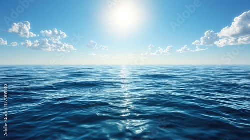 Wallpaper Mural Serene ocean view under a bright sun with gentle waves and scattered clouds in the sky Torontodigital.ca
