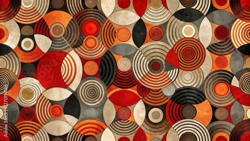 Abstract swirling circles pattern design with textured effect and warm color palette