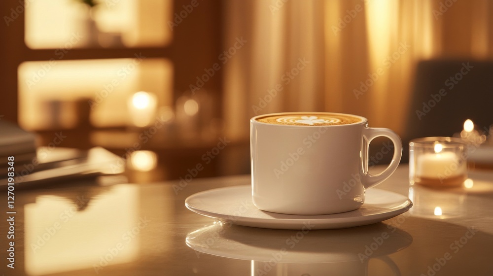 A Cappuccino in a White Mug on a Table A Cappuccino in a White Mug on a Table