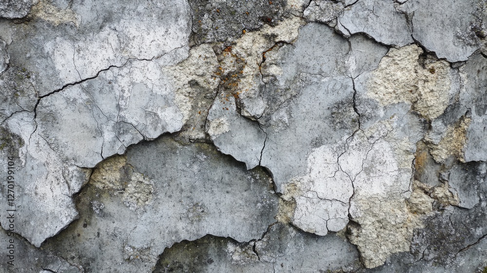 A rugged and distressed concrete background with thin and thick cracks spreading across the surface. A rugged and distressed concrete background with thin and thick cracks spreading across the surface.