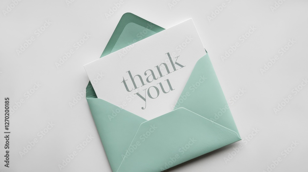 Open light green envelope reveals a thank you card inside Open light green envelope reveals a thank you card inside