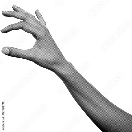 Halftone hand gesture as collage graphic element. Vintage punk grunge arm dotted pattern stickers. Retro trendy doodle hands vector illustration for posters
