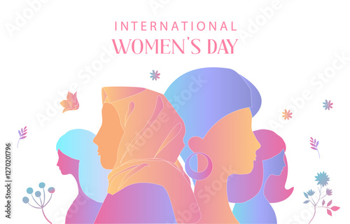 International women's day background with flower and gradient style for horizontal design