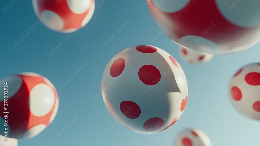 Fototapeta premium Playful Polka Dot Balls in Pastel Tones Against a Blue Background