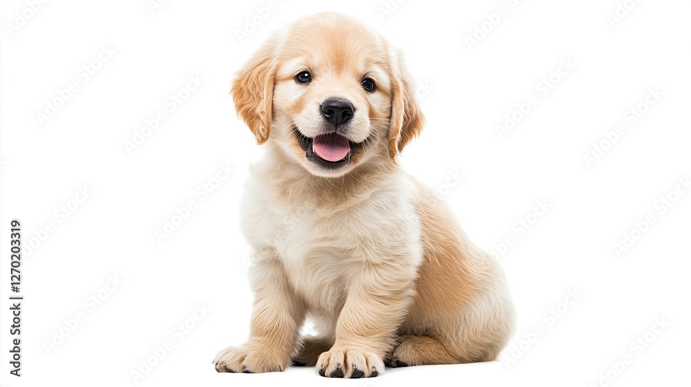Cute golden retriever puppy, sitting with happy expression, isolated on white background. Cute golden retriever puppy, sitting with happy expression, isolated on white background.