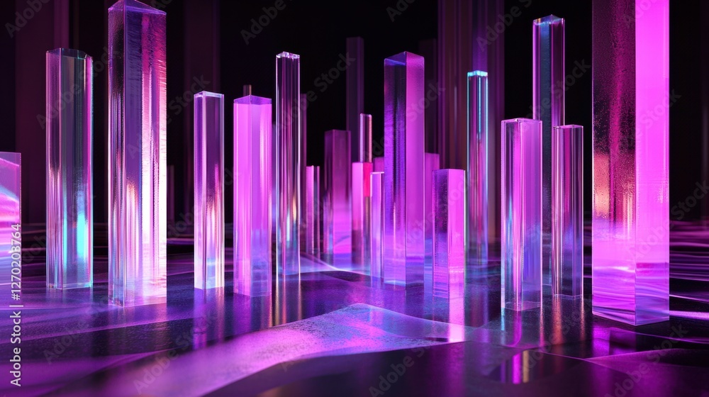 Futuristic Cityscape with Neon Lights and Transparent Structures Futuristic Cityscape with Neon Lights and Transparent Structures