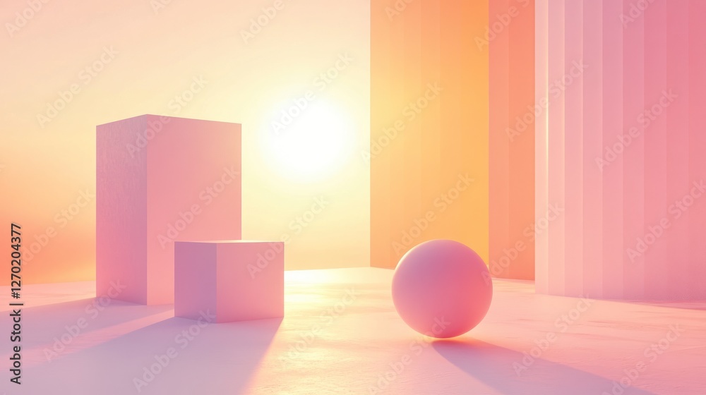 Abstract minimalist geometric shapes with a sphere in soft pastel colors Abstract minimalist geometric shapes with a sphere in soft pastel colors