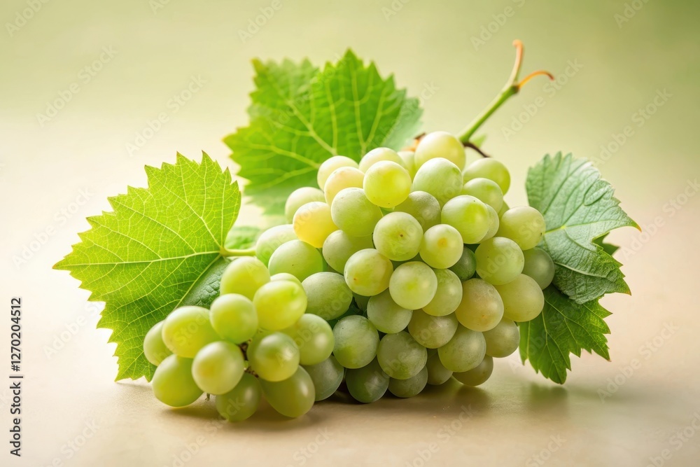 A cluster of fresh, ripe green grapes with vibrant leaves, symbolizing the bounty of nature's harvest A cluster of fresh, ripe green grapes with vibrant leaves, symbolizing the bounty of nature's harvest