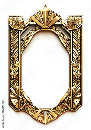 vintage Golden Antique Picture Frame designed as a decorative border for a blank picture on white background