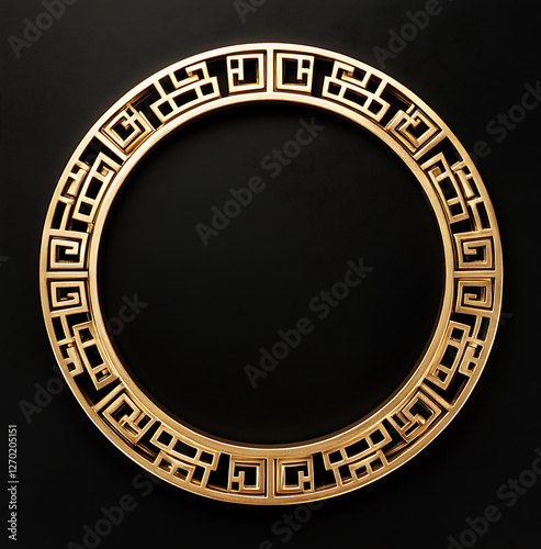 vintage Golden Antique Picture Frame designed as a decorative border for a blank picture circle on black background