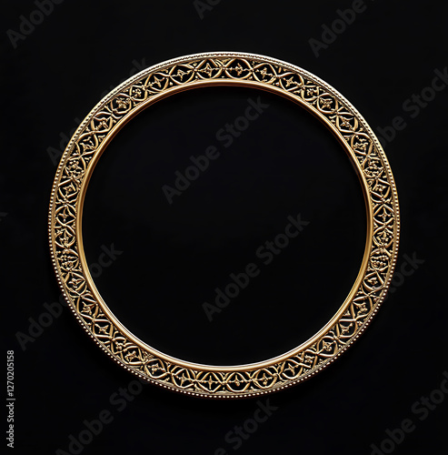 vintage Golden Antique Picture Frame designed as a decorative border for a blank picture circle on black background