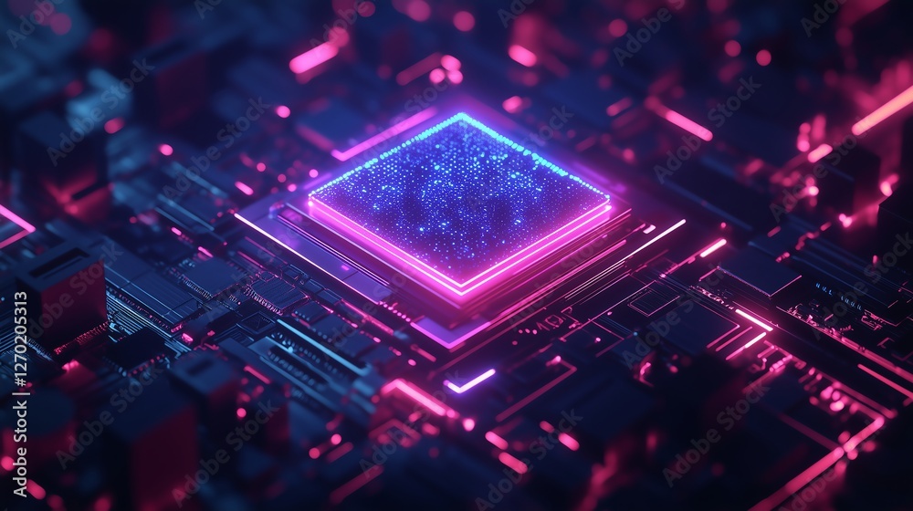 Digital brain with glowing AI chip, low-poly futuristic design and neon blue lighting, showcasing the intersection of artificial intelligence and innovation. Digital brain with glowing AI chip, low-poly futuristic design and neon blue lighting, showcasing the intersection of artificial intelligence and innovation.