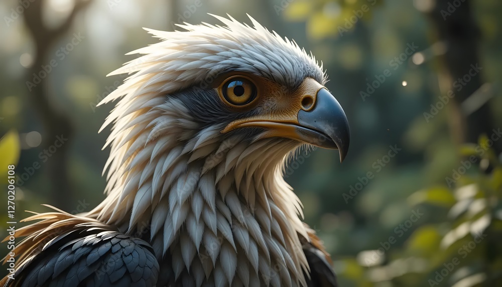 Majestic Eagle Portrait in Forest Setting, Focused Gaze with Natural Light Majestic Eagle Portrait in Forest Setting, Focused Gaze with Natural Light