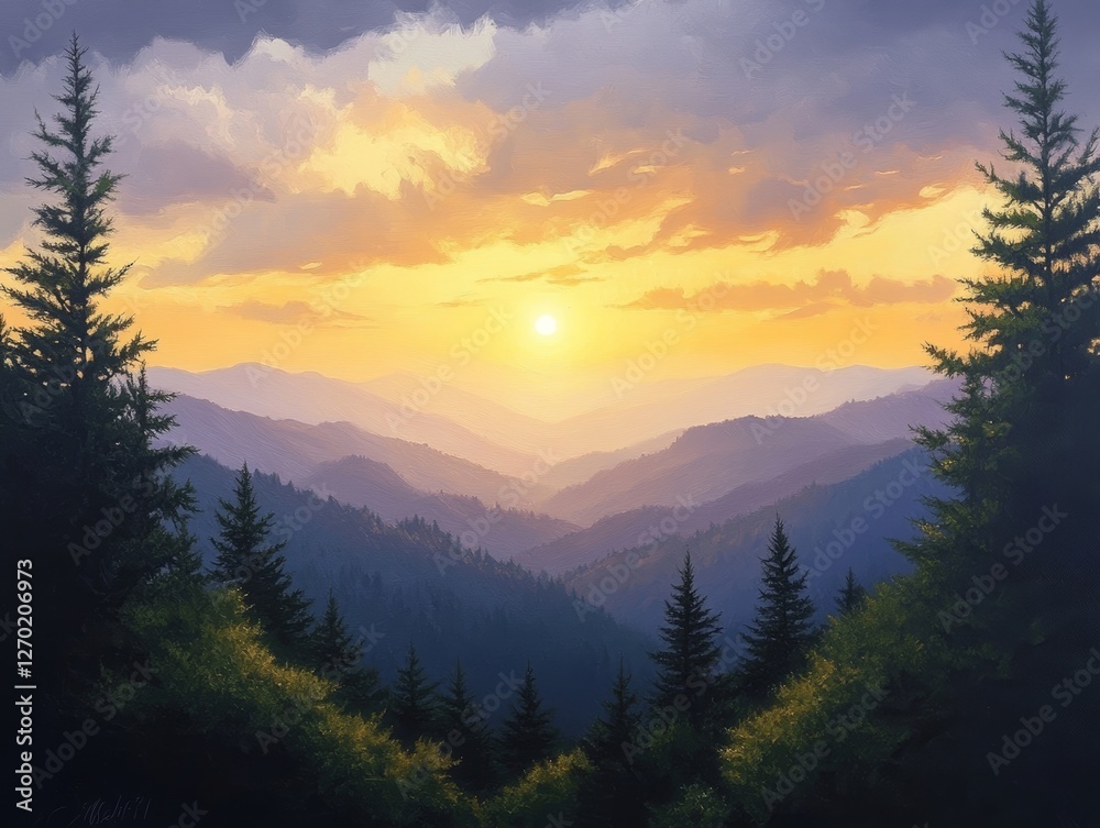 sunrise over mountain forest - ai sunrise over mountain forest - ai