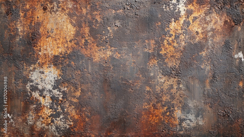 Rusty iron plate with a mix of light and dark oxidation spots, forming a unique aged pattern. Rusty iron plate with a mix of light and dark oxidation spots, forming a unique aged pattern.