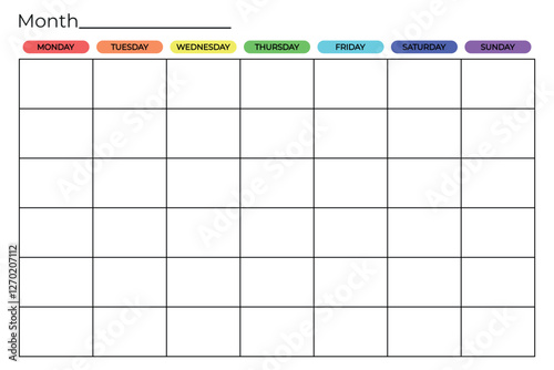 Universal monthly planner template isolated on a transparent background. The week starts on Monday. Ready for print. Vector illustration