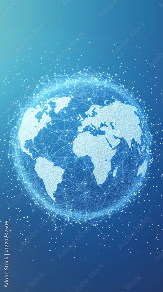 Fototapeta premium Earth composed of dots, connected outward with precision on a light blue background, high-quality vector design, perfect for vertical displays, and modern aesthetics.