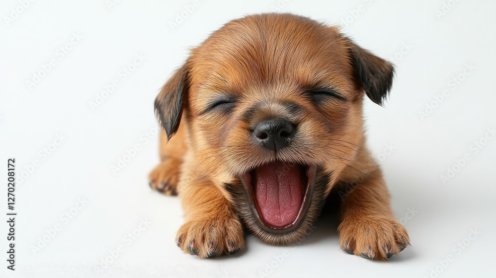 Tiny puppy yawning, mouth wide open, looking sleepy, isolated on white background. Tiny puppy yawning, mouth wide open, looking sleepy, isolated on white background.