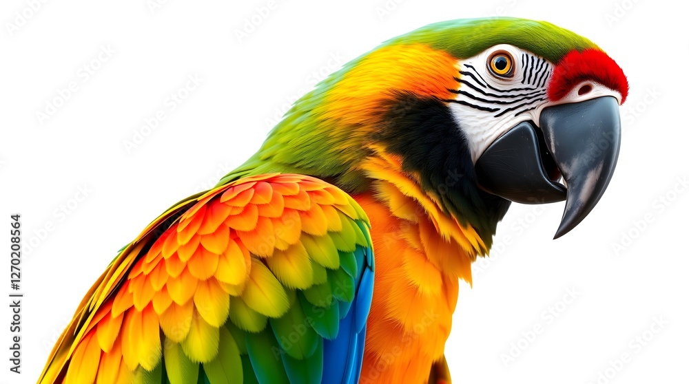 Fototapeta premium Colorful Macaw Parrot Portrait with Vibrant Plumage on Isolated White Background