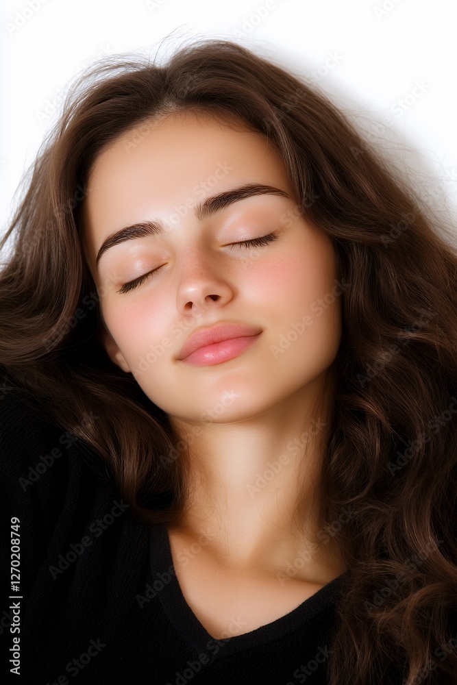 Closeup Portrait Of Young Woman With Dark Brown Wavy Hair Closeup Portrait Of Young Woman With Dark Brown Wavy Hair
