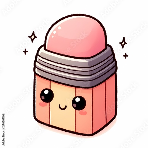 A cute pencil, watercolor style, black outline, with a pastel-colored eraser, sharpened