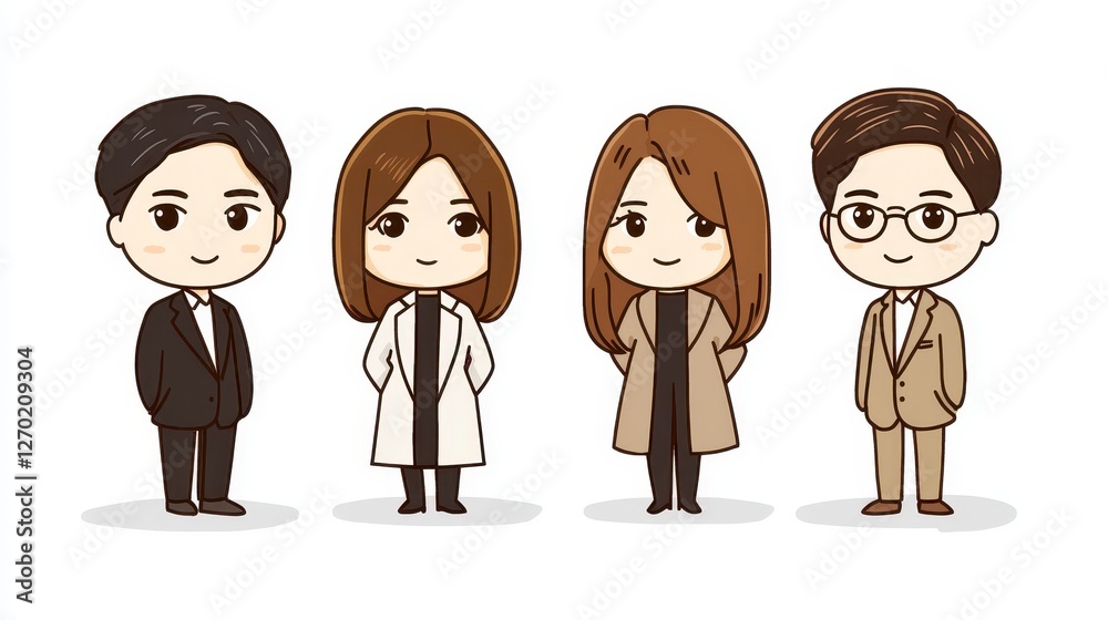 Pixel Art Illustration Of Four Stylized Characters In Suits And Coats Pixel Art Illustration Of Four Stylized Characters In Suits And Coats